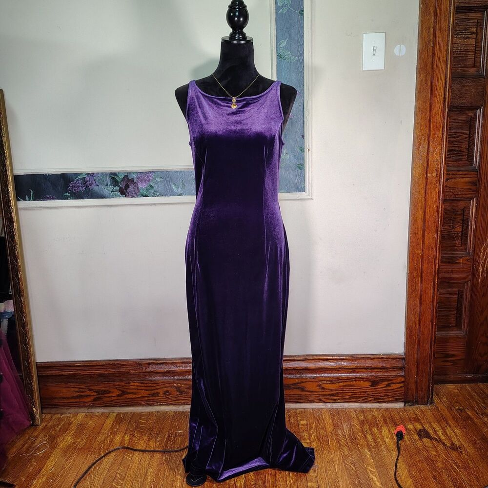 VTG Goth Velvet Punk Purple Sexy Maxi Dress/T492